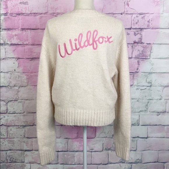 Wildfox Sweaters - Wildfox White Label Embroidered Fuzzy Fluffy Cream Sweater Cardigan Size Small